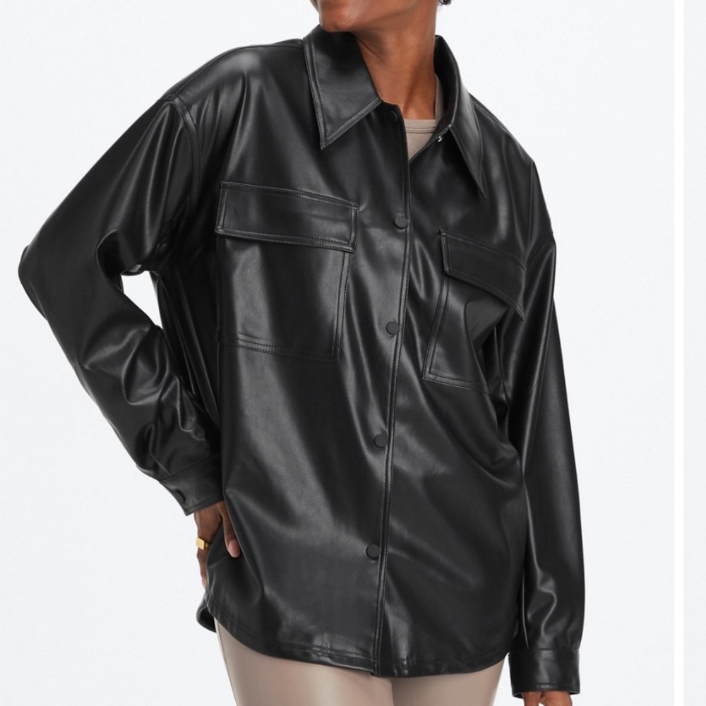 Fabletics Oversized Vegan Leather Shirt Jacket Shacket